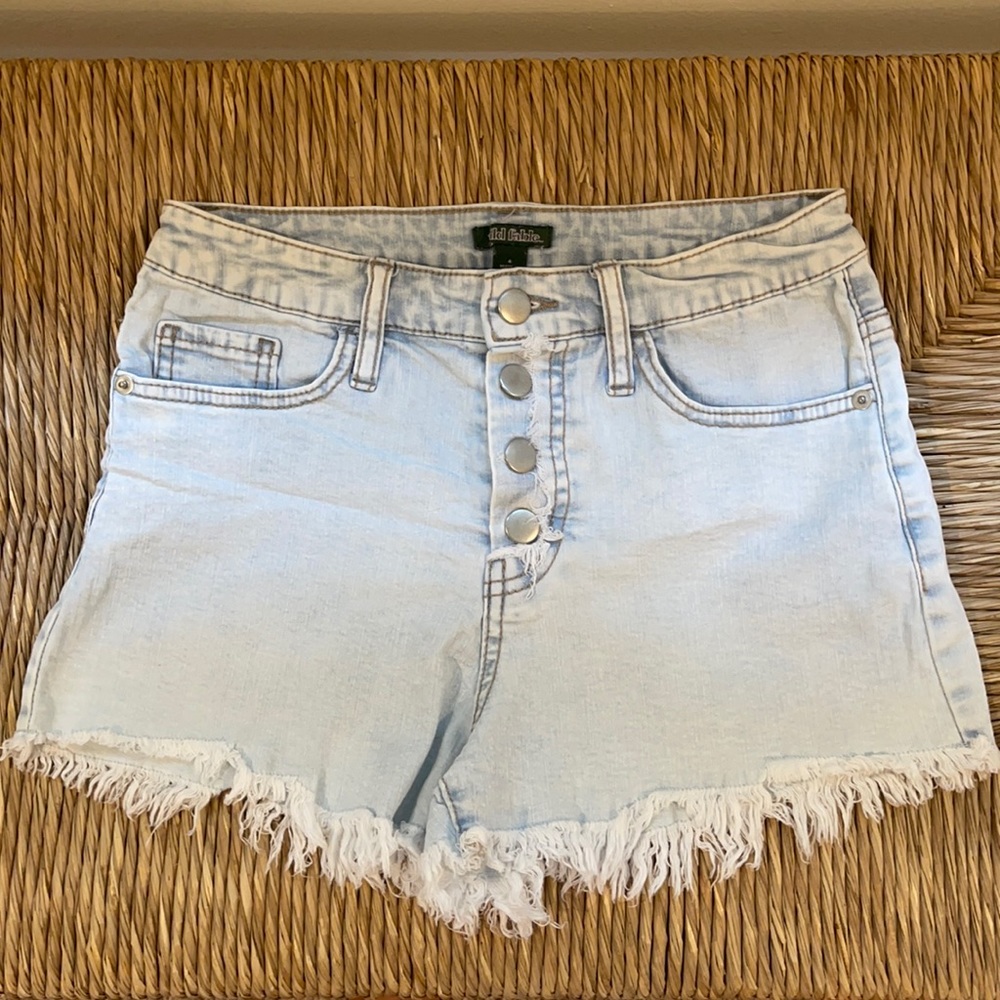 Distressed whitewash high rise jean shorts